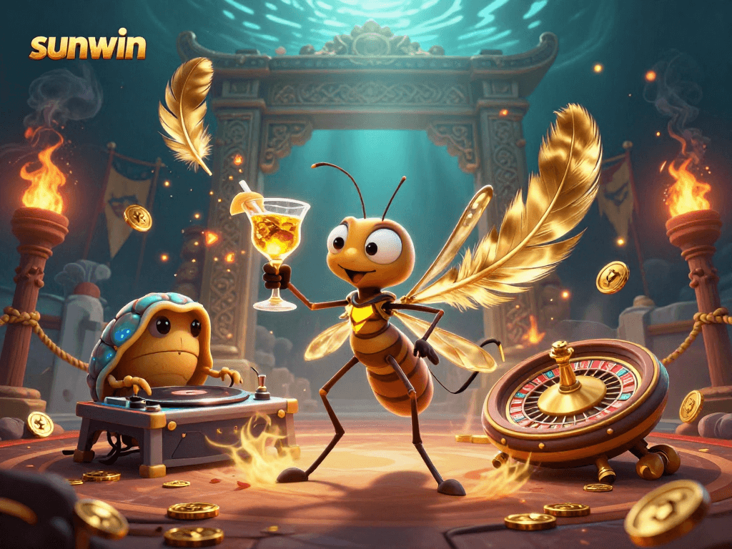 Experience the excitement of sunwin with a thrilling casino scene featuring unique characters and vibrant elements.