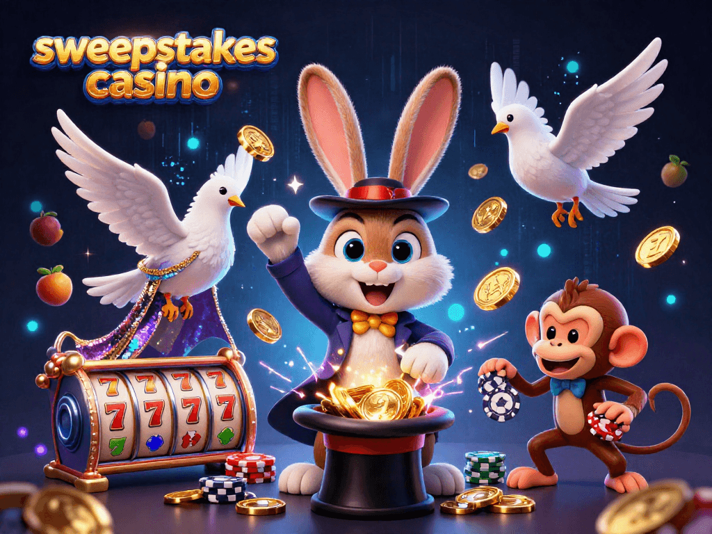 Experience the thrill of sweepstakes casino with a magician rabbit and vibrant game elements