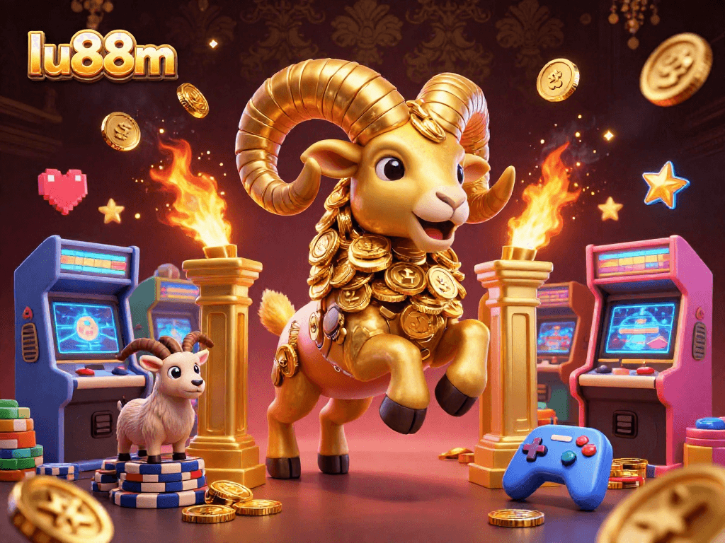 Experience the excitement of lu88m with a golden ram charging through a high-energy casino scene.