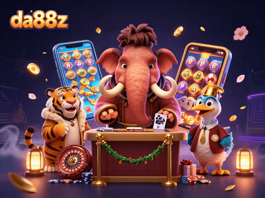 Experience thrilling slots with da88z at this vibrant casino scene featuring unique characters.