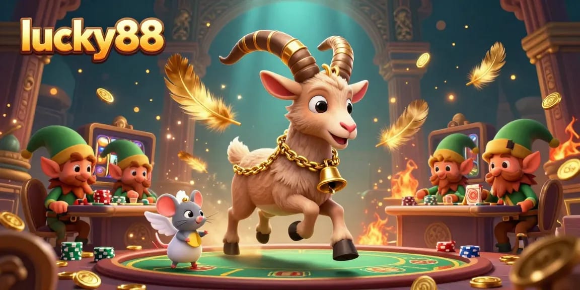 Experience the thrills of lucky88 with Krampus goat hosting a wild casino scene filled with action and fun.