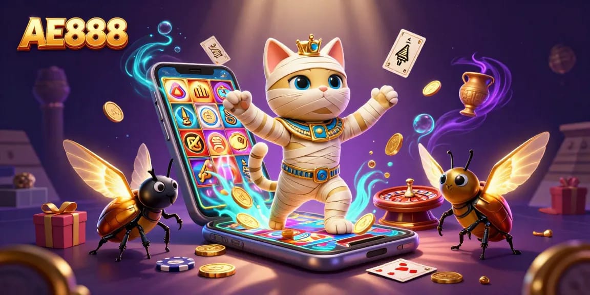 Engage with AE888's thrilling casino experience featuring dynamic Egyptian-themed elements.
