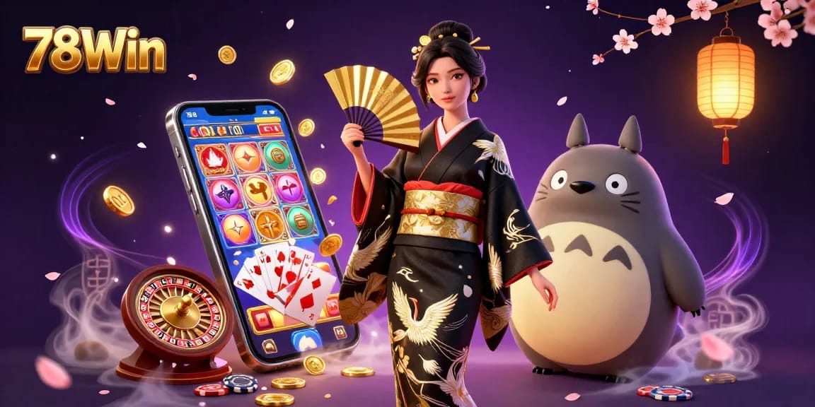 Engage with 78Win's vibrant 3D casino scene featuring a stunning character and dynamic gaming elements.