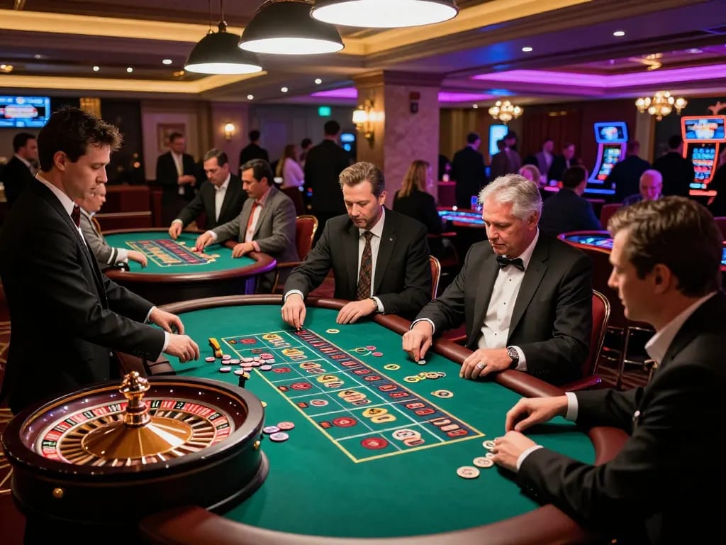 cm88 players placing bets at roulette in a vibrant casino, showcasing lively atmosphere and betting excitement