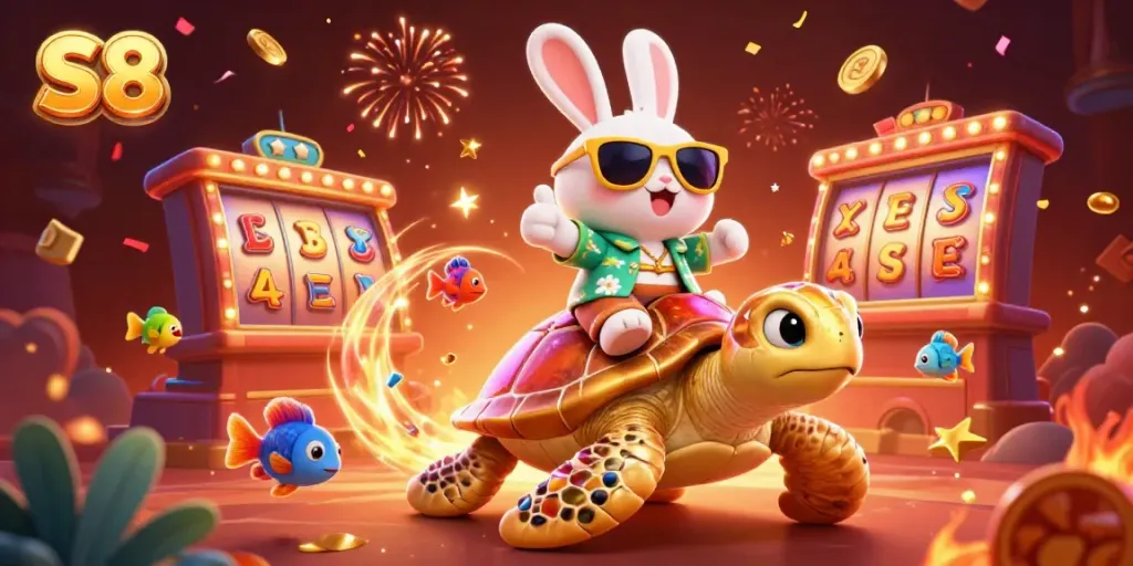 Experience thrilling S8 casino adventures with vibrant characters and dazzling slot elements.