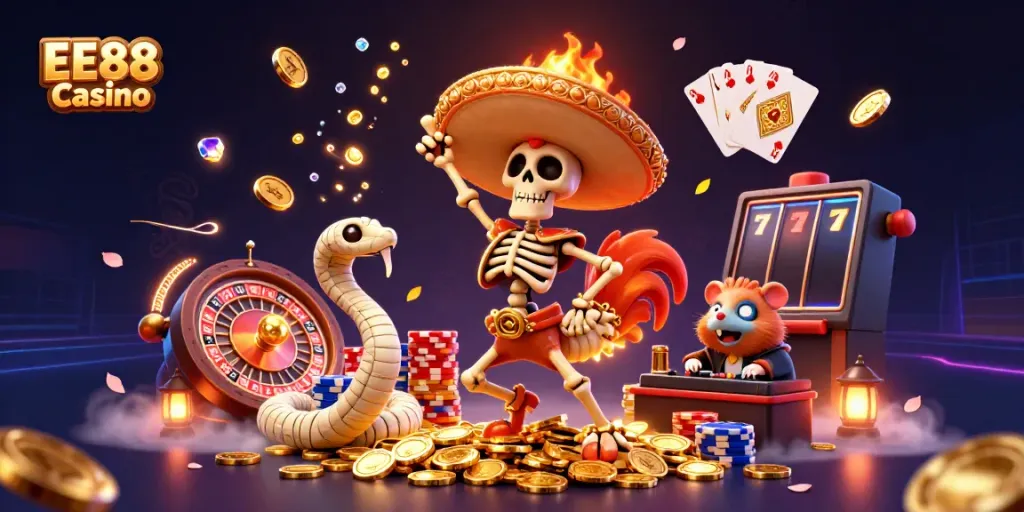 Experience exciting gameplay at EE88 Casino with vibrant characters and dynamic gambling elements.