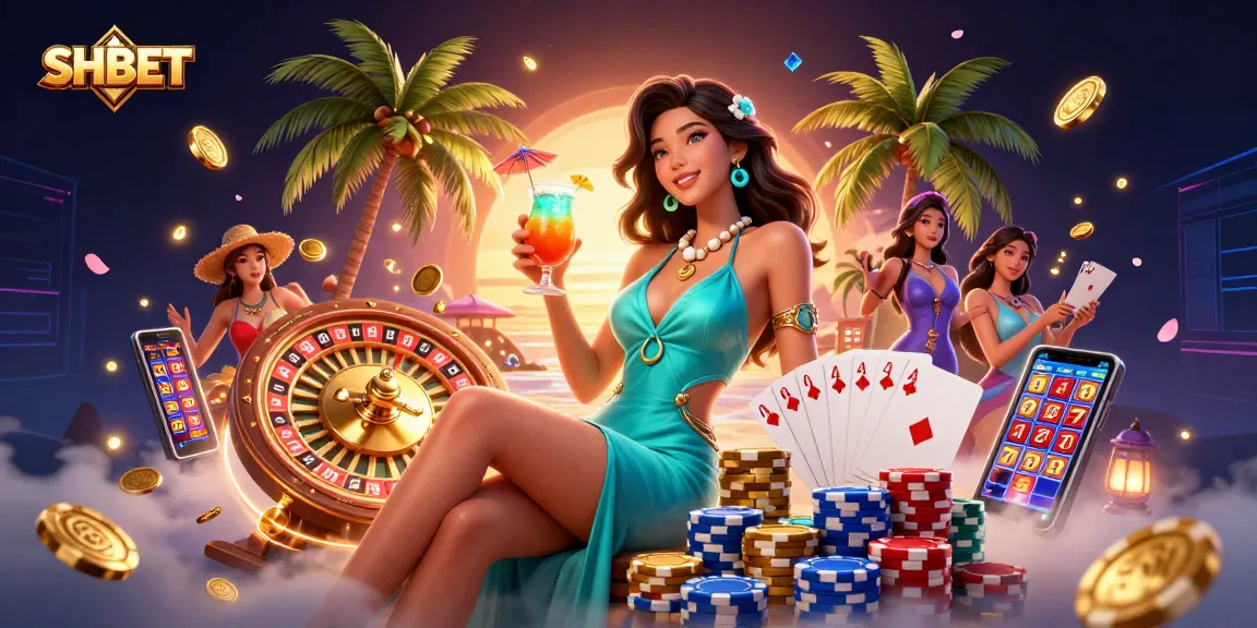 Play exciting casino games at SHBET, featuring vibrant characters and dynamic casino elements.