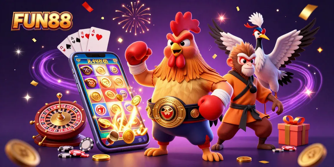 Experience the excitement of FUN88 with vibrant casino characters and dynamic gaming elements.