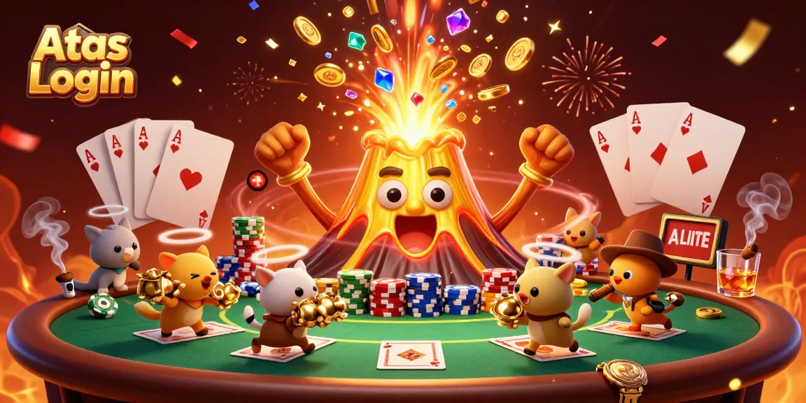 Experience seamless access with Atas Login through a vibrant gambling-themed 3D illustration.
