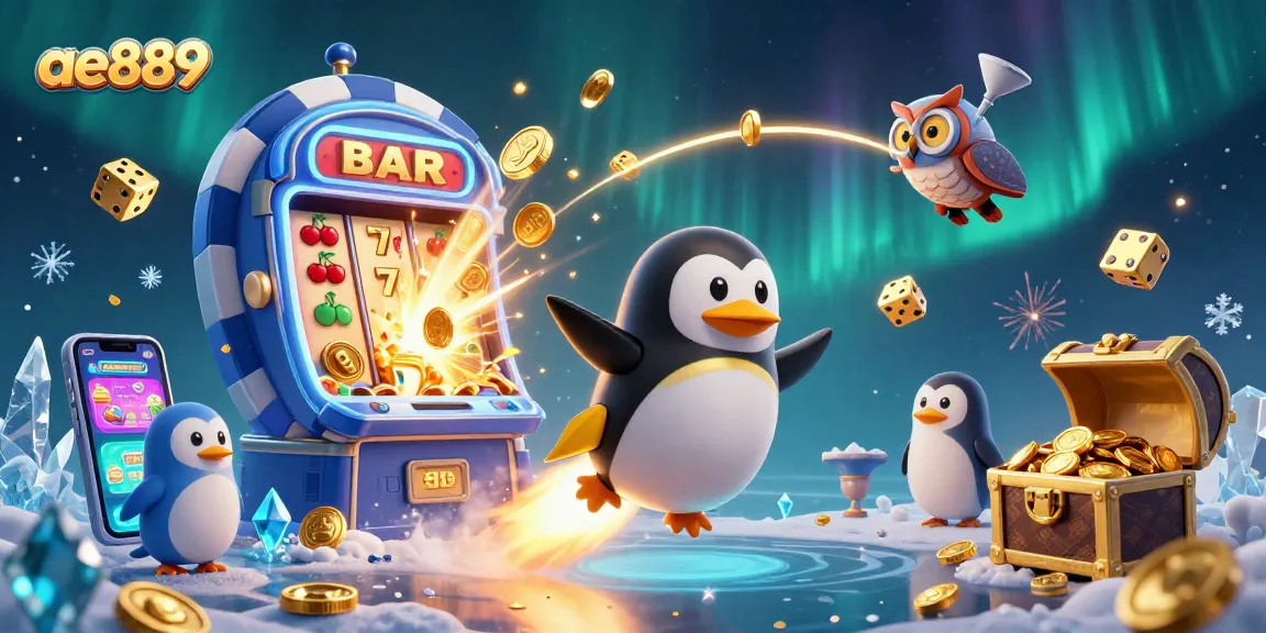 Experience thrilling gaming adventures with ae889's golden penguin and casino excitement.