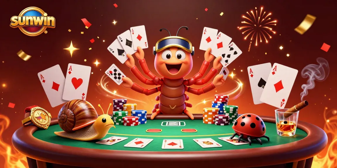 Experience sunwin thrill with a vibrant casino scene showcasing a millipede dealer and high-rolling snail in action.
