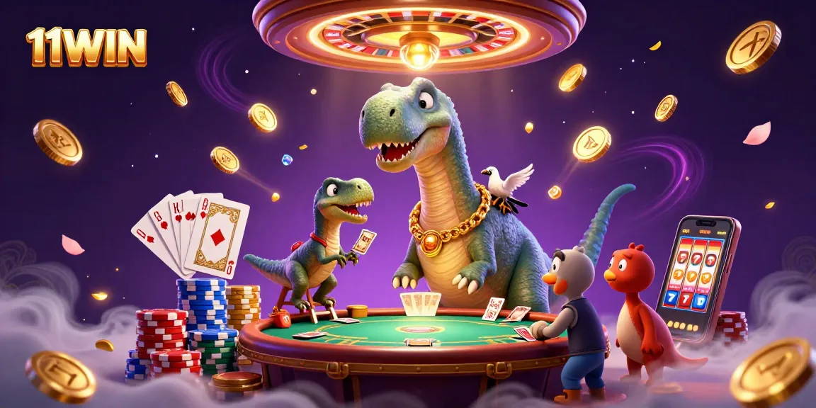 Experience the thrill of 11WIN with a vibrant casino scene featuring exciting characters and elements!