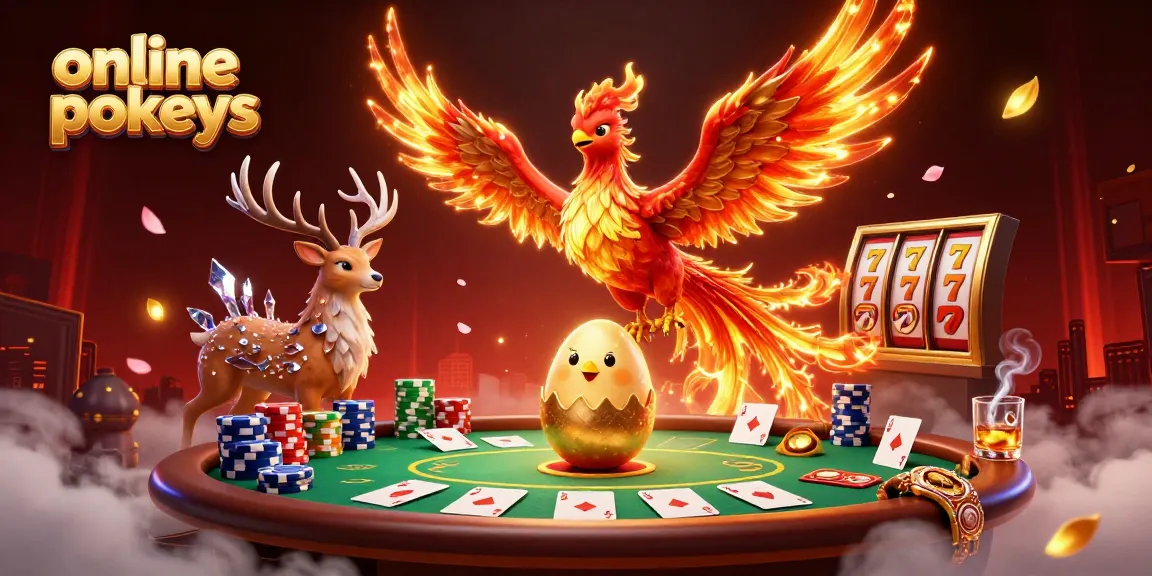 Engage with the thrilling world of online pokies featuring a phoenix, poker elements, and jackpot symbols.