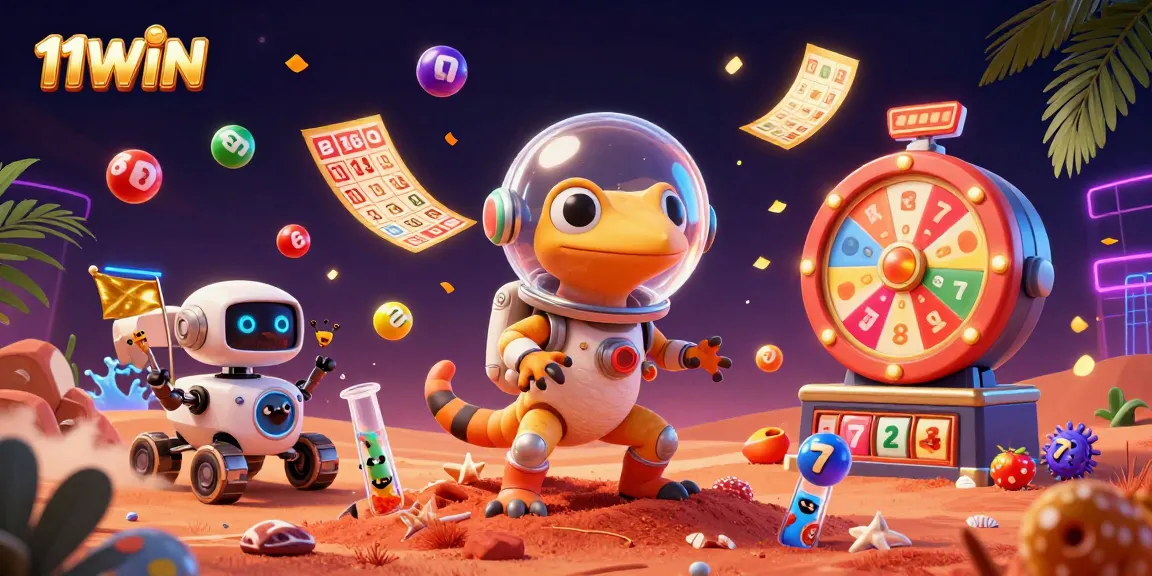 Engage with 11WIN at the vibrant Martian golden casino adventure, showcasing thrilling lottery elements.