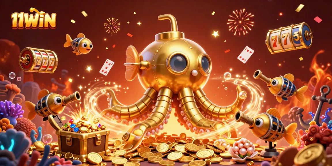 Engage in thrilling gameplay at 11WIN with a vibrant underwater casino adventure illustration.
