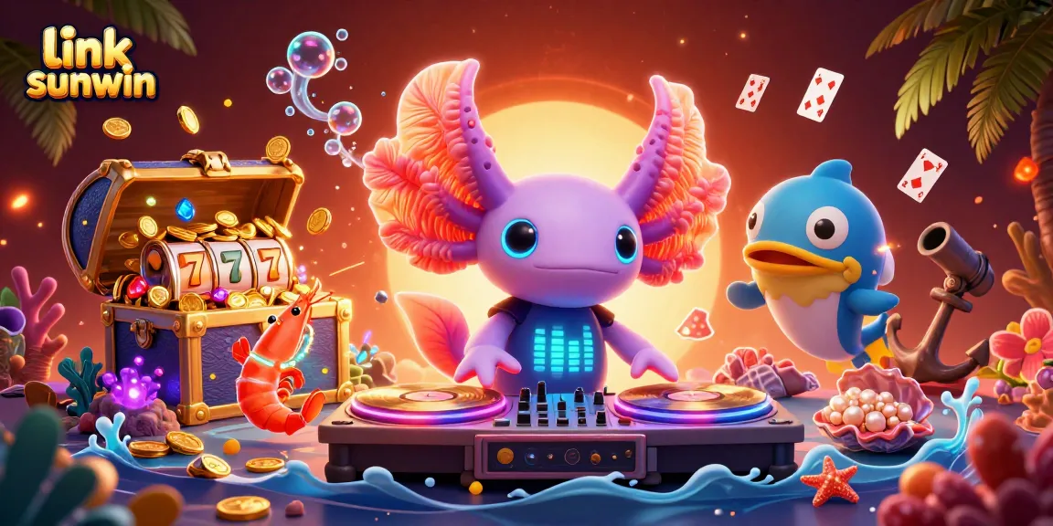 Spin to win with the vibrant link sunwin casino scene featuring cartoon characters and slot reels.